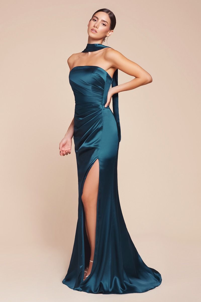 CD25-7451 STRAPLESS SATIN DRESS & SASH