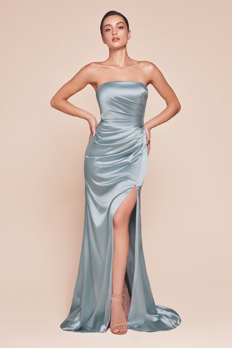 CD25-7451 STRAPLESS SATIN DRESS & SASH
