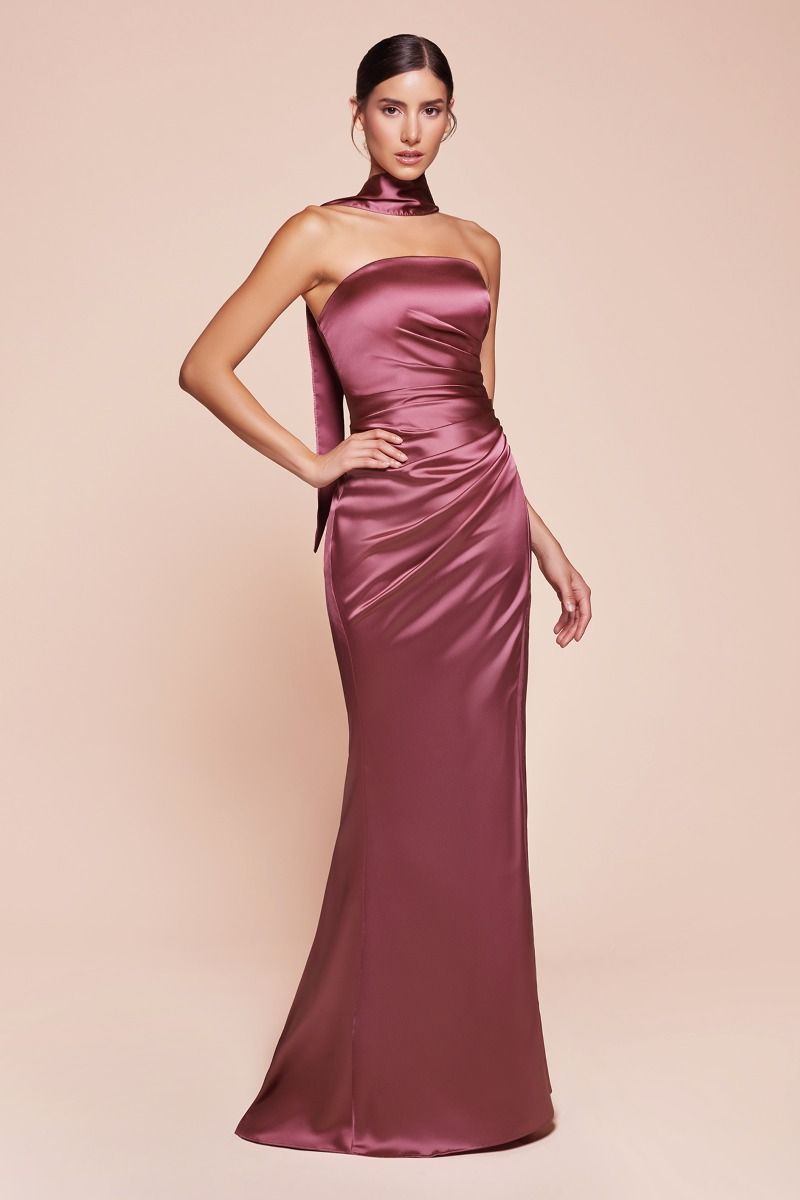 CD25-7451 STRAPLESS SATIN DRESS & SASH