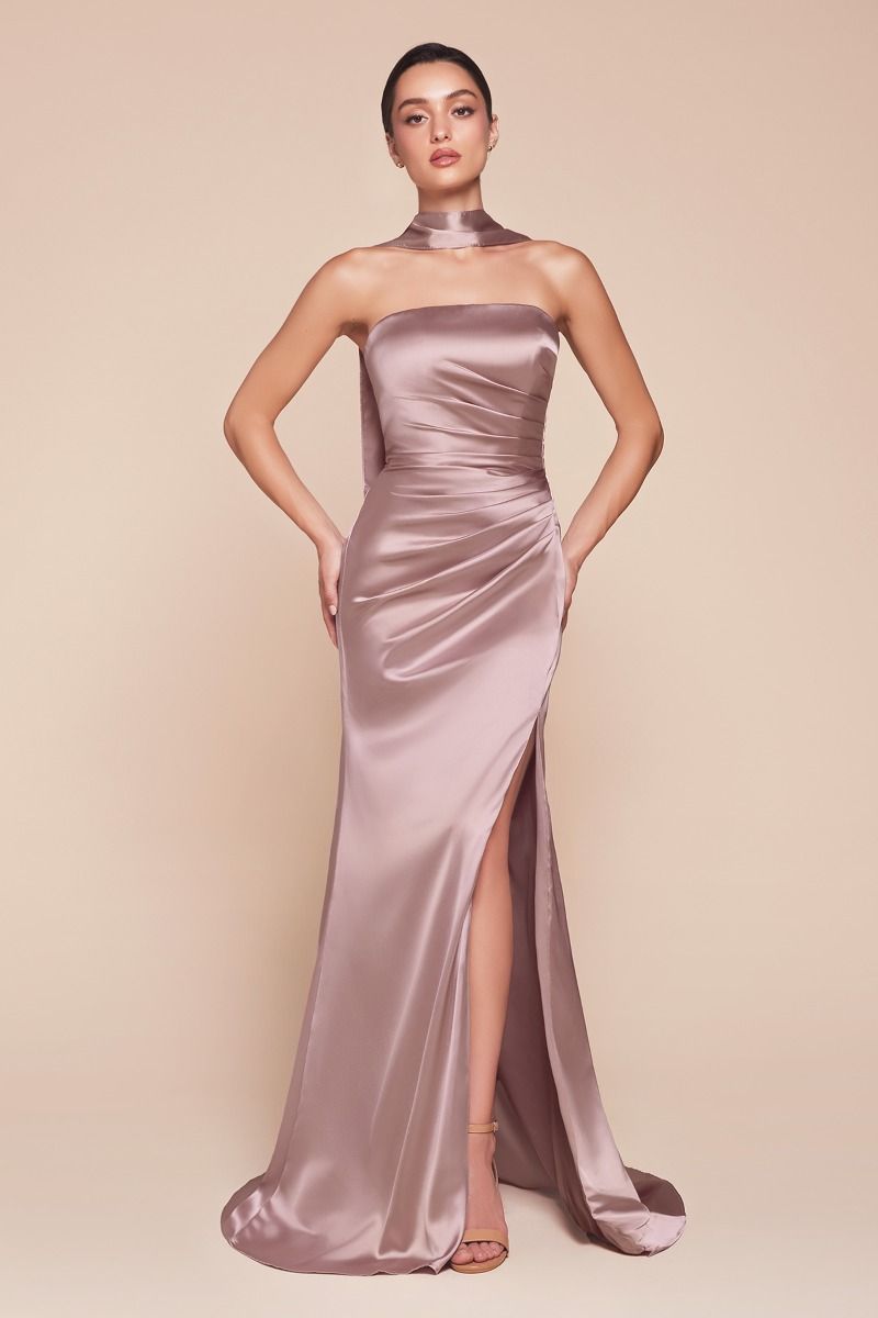 CD25-7451 STRAPLESS SATIN DRESS & SASH