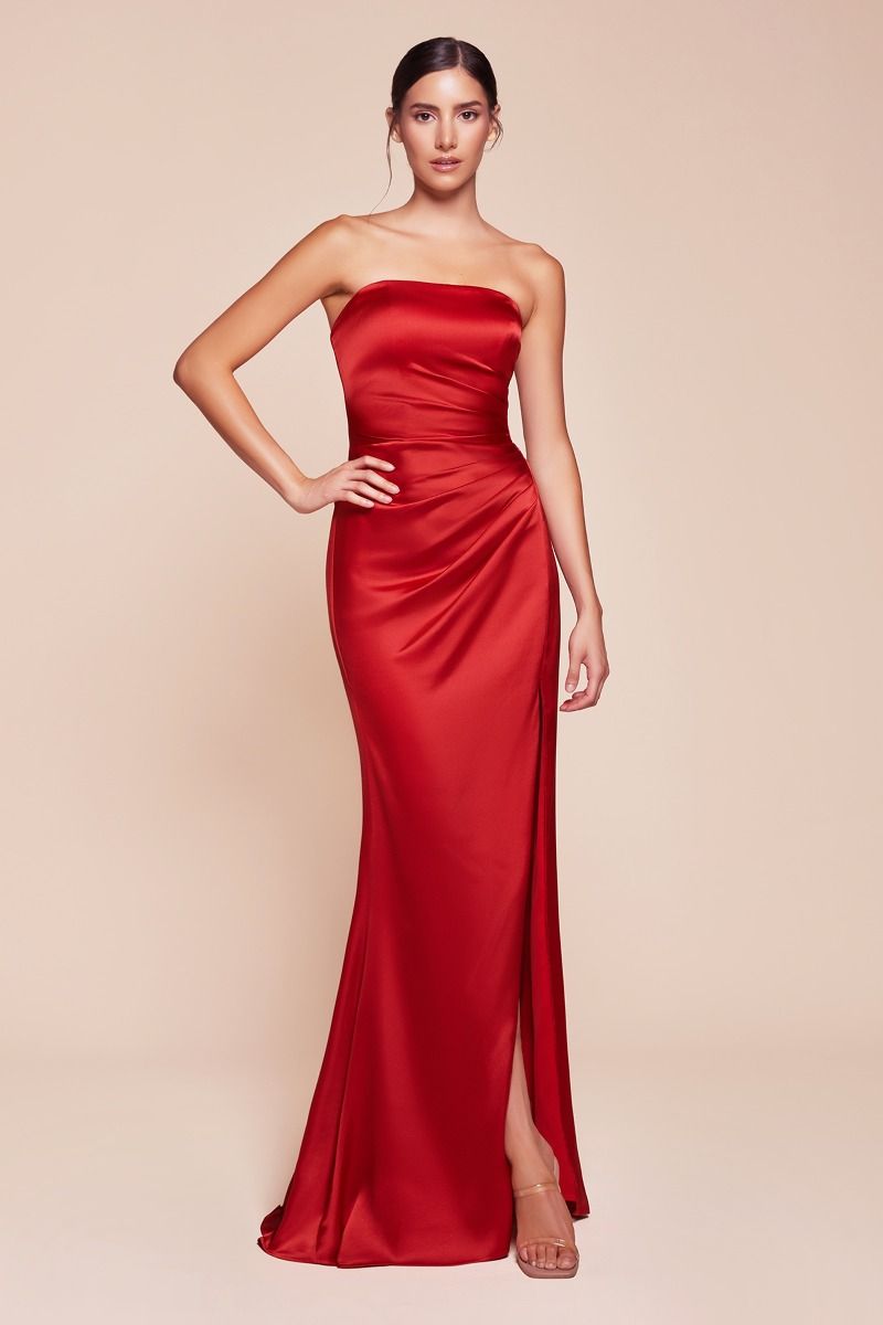 CD25-7451 STRAPLESS SATIN DRESS & SASH