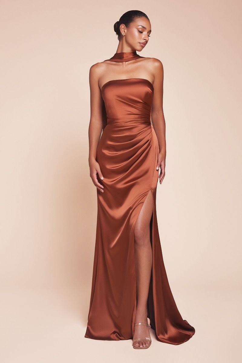 CD25-7451 STRAPLESS SATIN DRESS & SASH