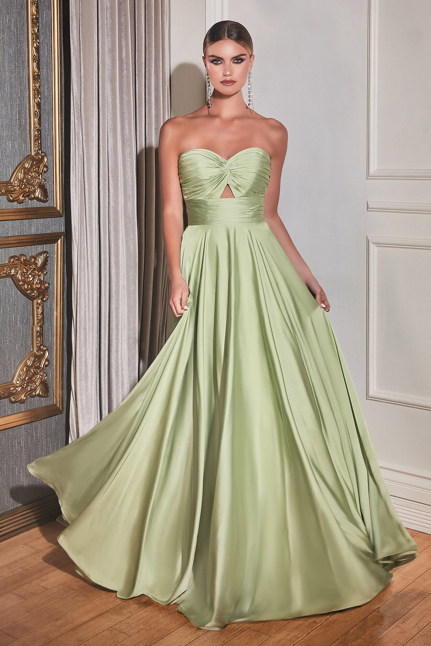 CD24-7496 STRAPLESS A-LINE SATIN KEYHOLE DRESS STRAPLESS