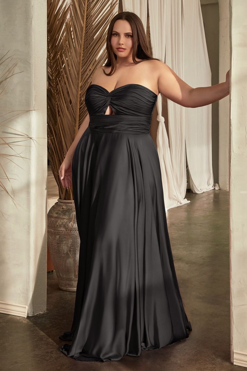 CD24-7496C STRAPLESS A-LINE SATIN KEYHOLE DRESS STRAPLESS