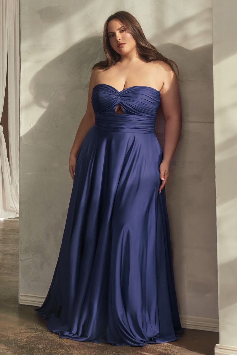 CD24-7496C STRAPLESS A-LINE SATIN KEYHOLE DRESS STRAPLESS