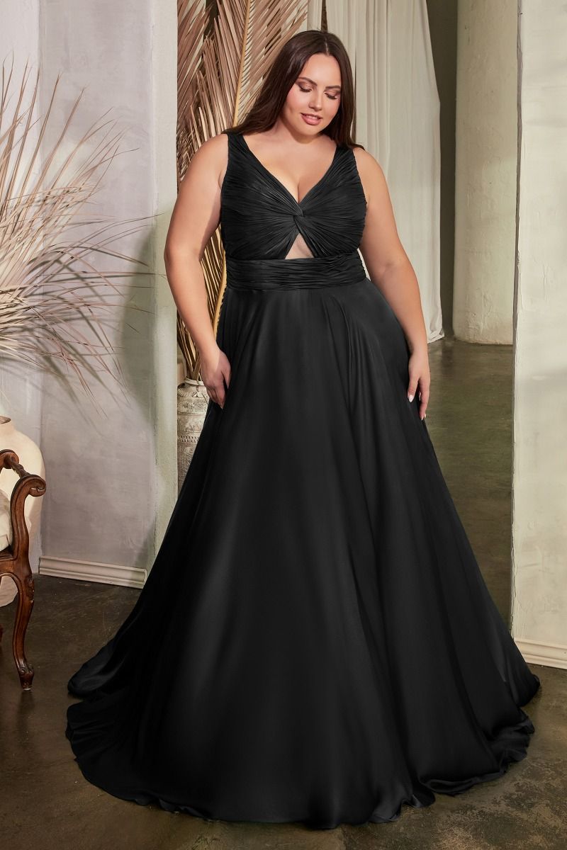 CD24-7497C KEYHOLE SATIN A-LINE DRESS