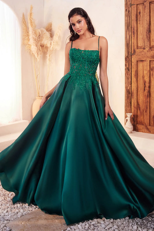 CD24-C145 MIKADO EMERALD BALL GOWN WITH LACE DETAILS