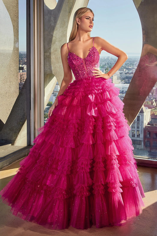 CD24-C152 RUFFLED LAYERED BALL GOWN