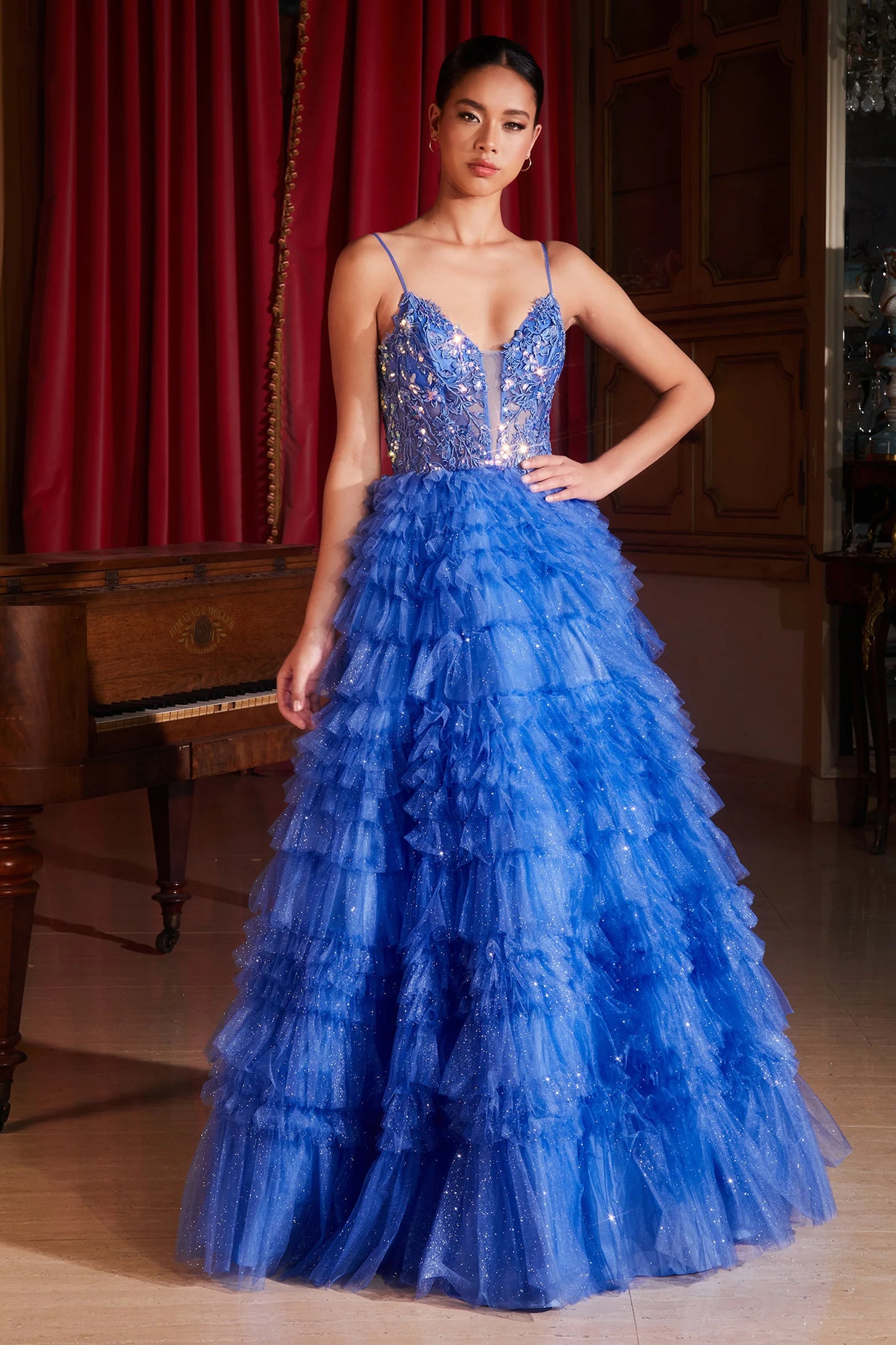 CD24-C152 RUFFLED LAYERED BALL GOWN