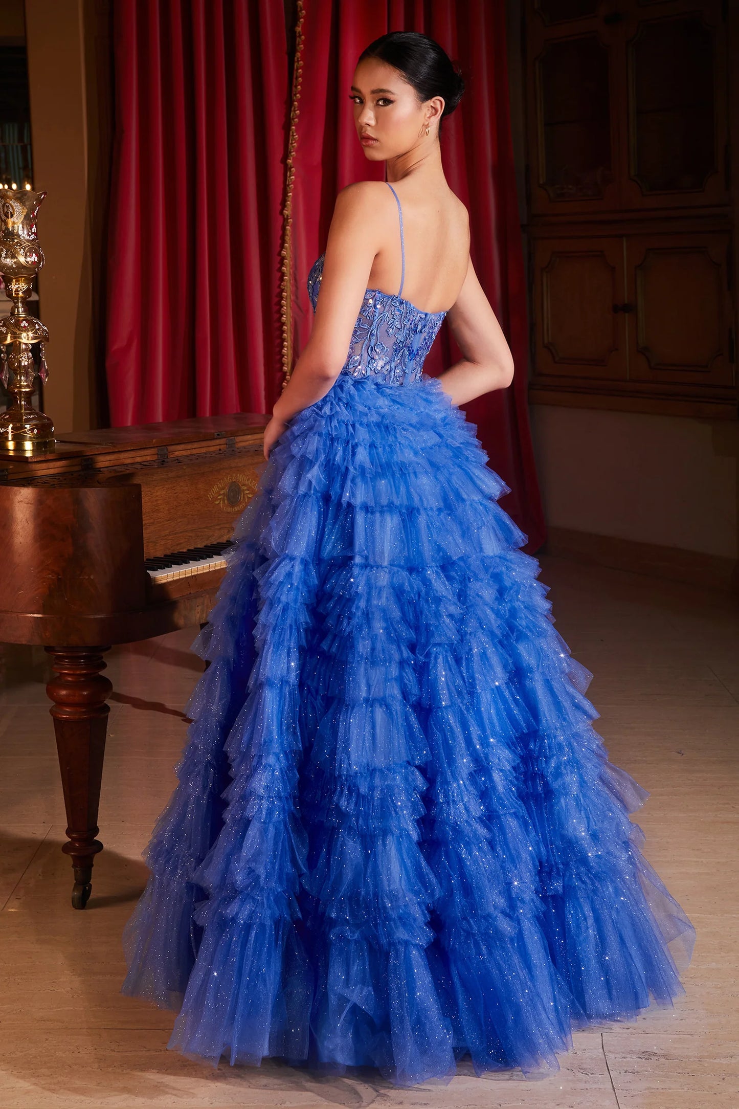 CD24-C152 RUFFLED LAYERED BALL GOWN