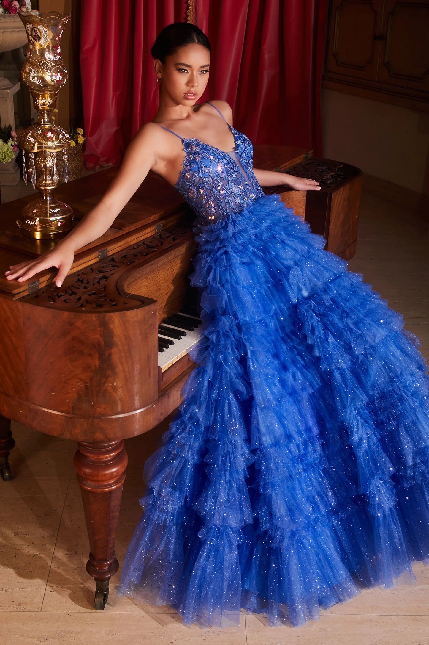 CD24-C152 RUFFLED LAYERED BALL GOWN