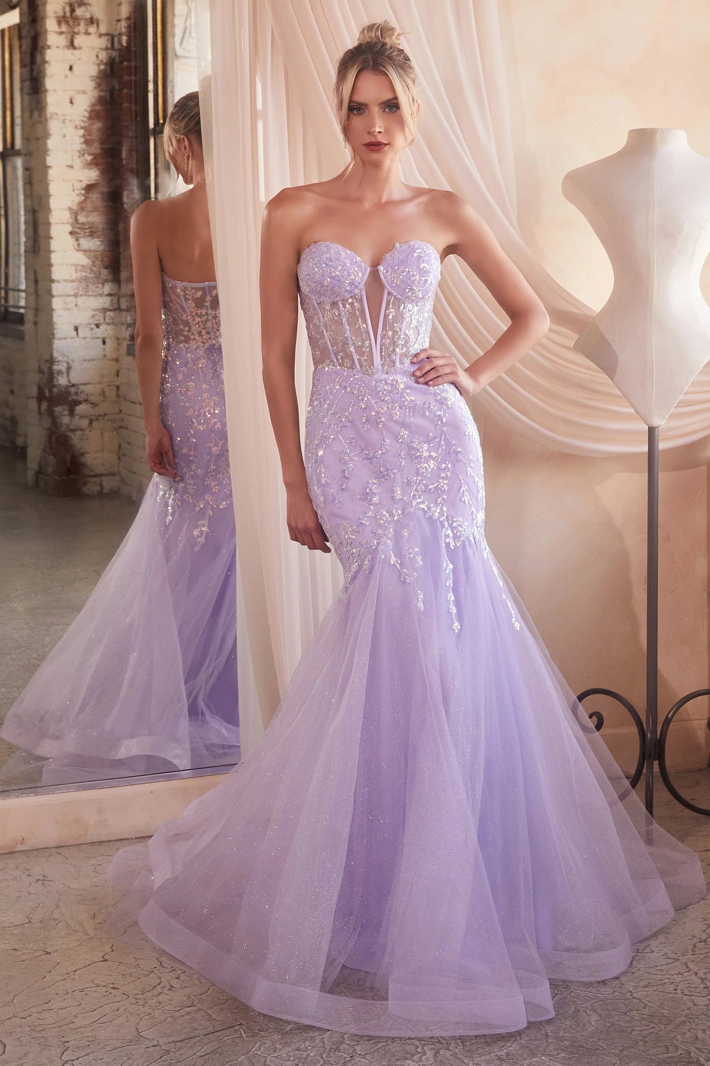 CD24-CB139 STRAPLESS EMBELLISHED MERMAID GOWN