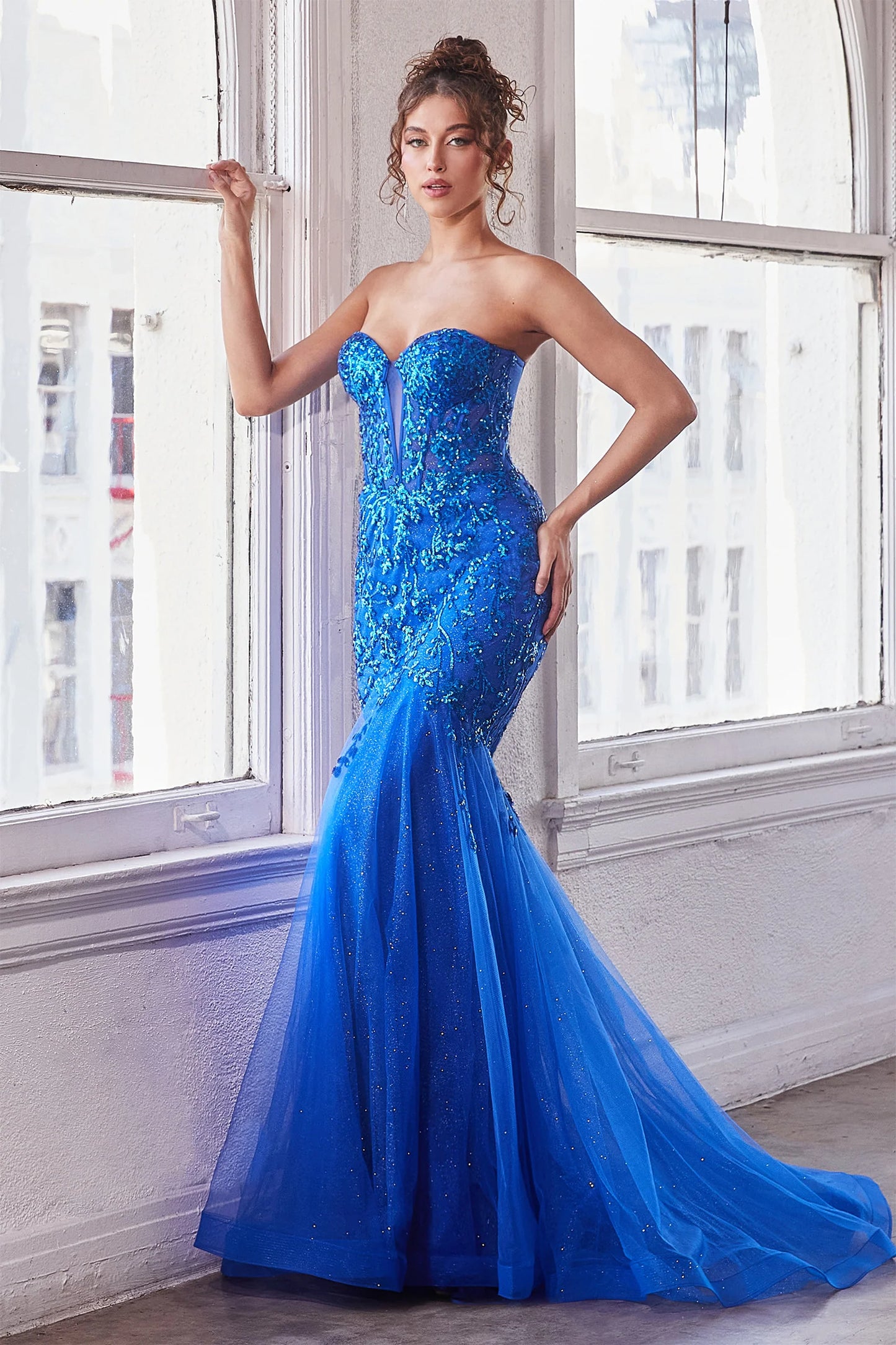 CD24-CB139 STRAPLESS EMBELLISHED MERMAID GOWN