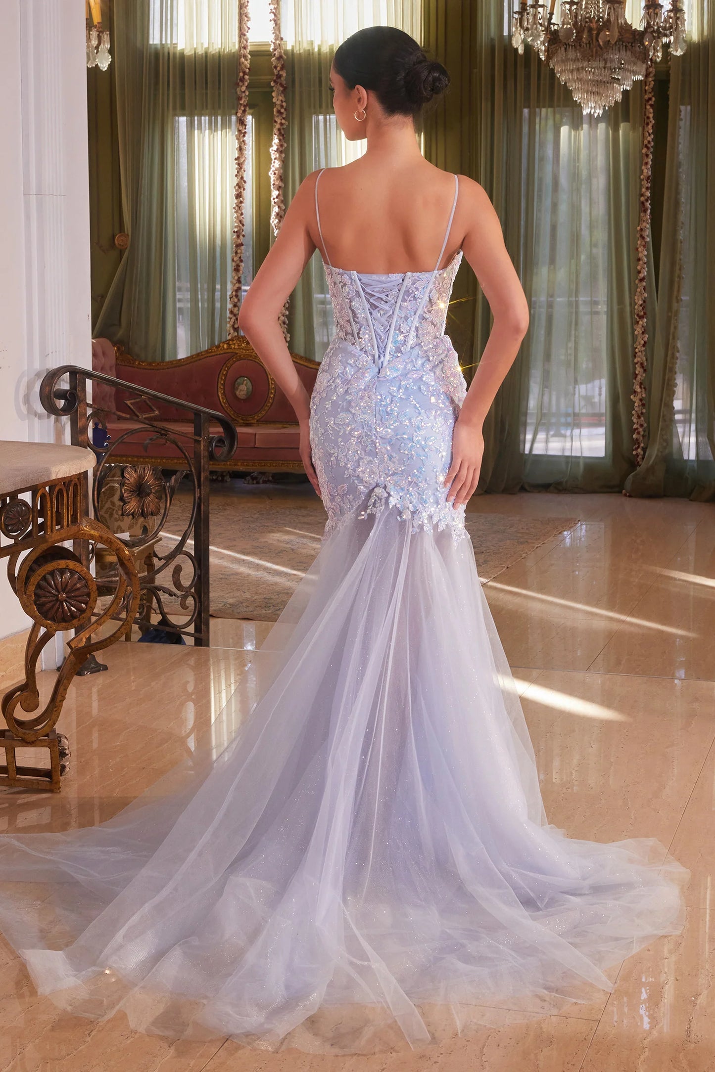 CD24-CB148 FLORAL SEQUINED LIGHT BLUE MERMAID GOWN