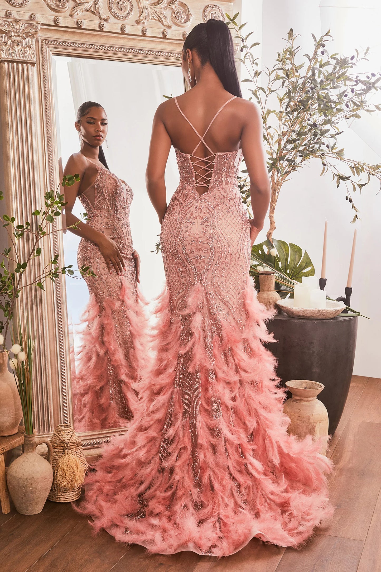 CD24-CC1608 FEATHERED MERMAID GOWN