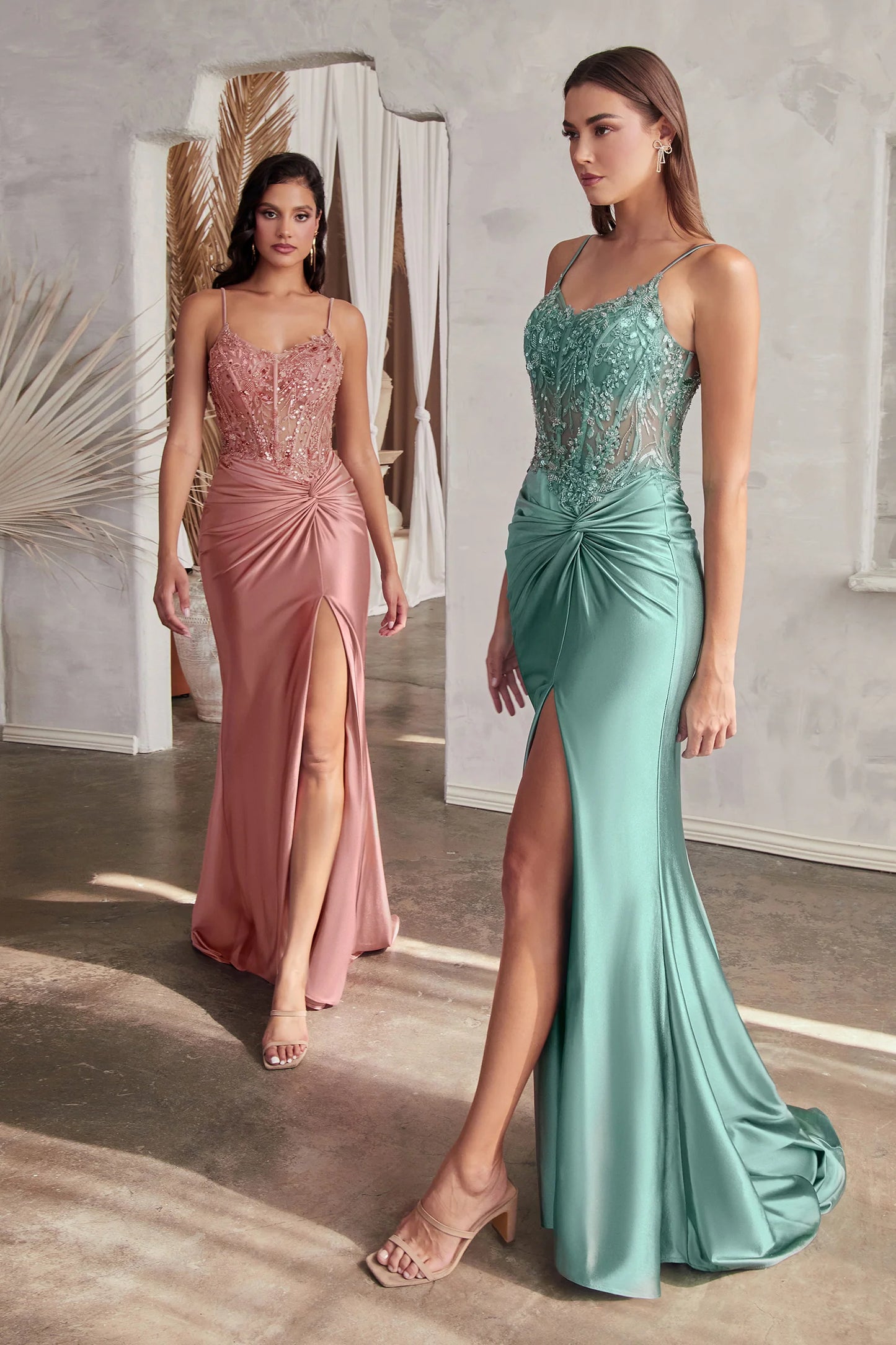 CD24-CD0176 FITTED SATIN GOWN WITH EMBELLISHED BODICE