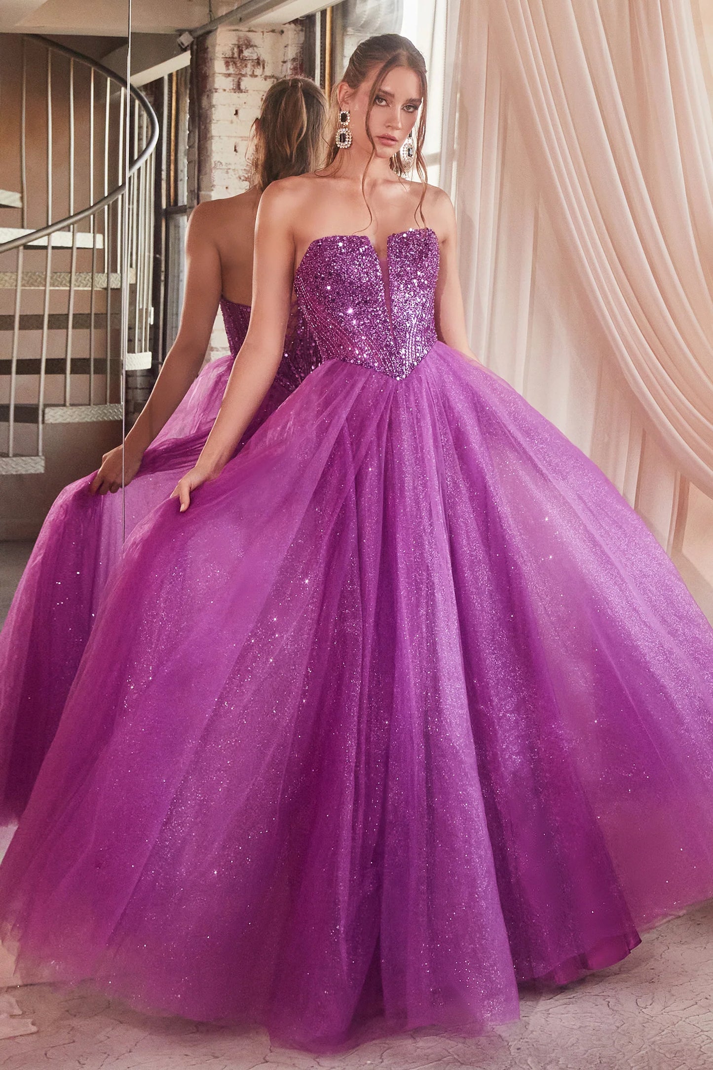 CD24-CD0217 EMBELLISHED STRAPLESS A-LINE TULLE GOWN