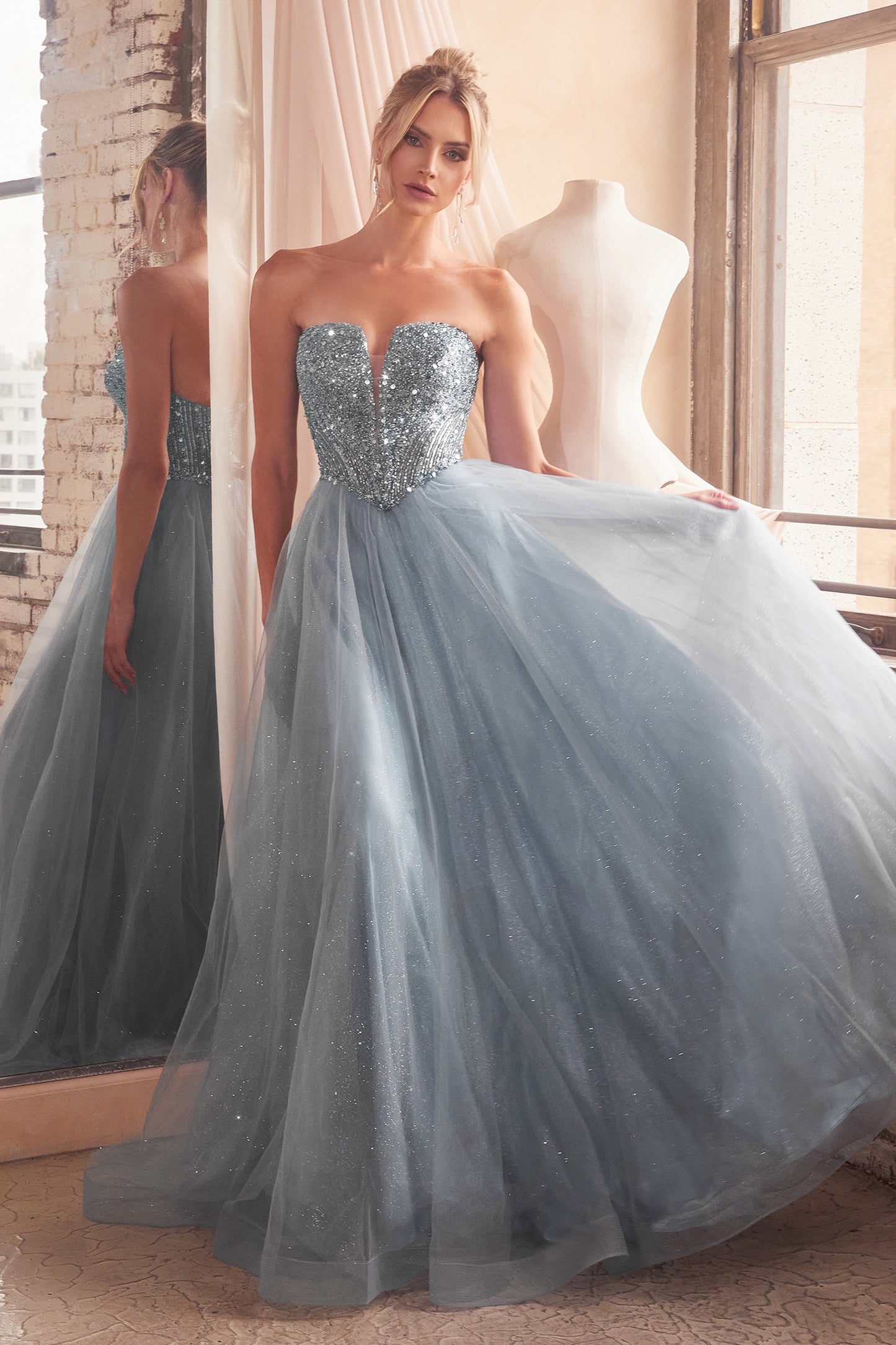 CD24-CD0217 EMBELLISHED STRAPLESS A-LINE TULLE GOWN