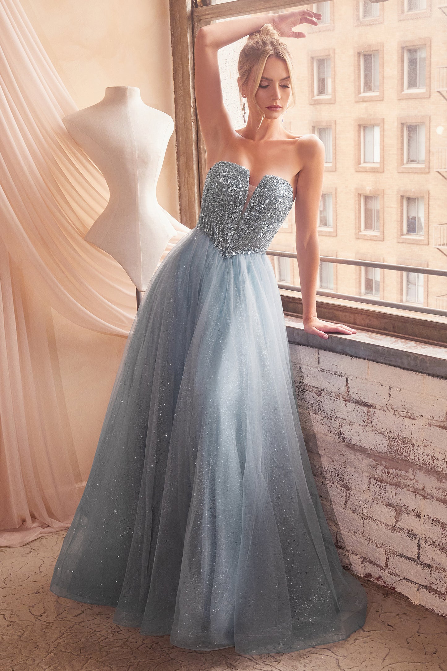 CD24-CD0217 EMBELLISHED STRAPLESS A-LINE TULLE GOWN