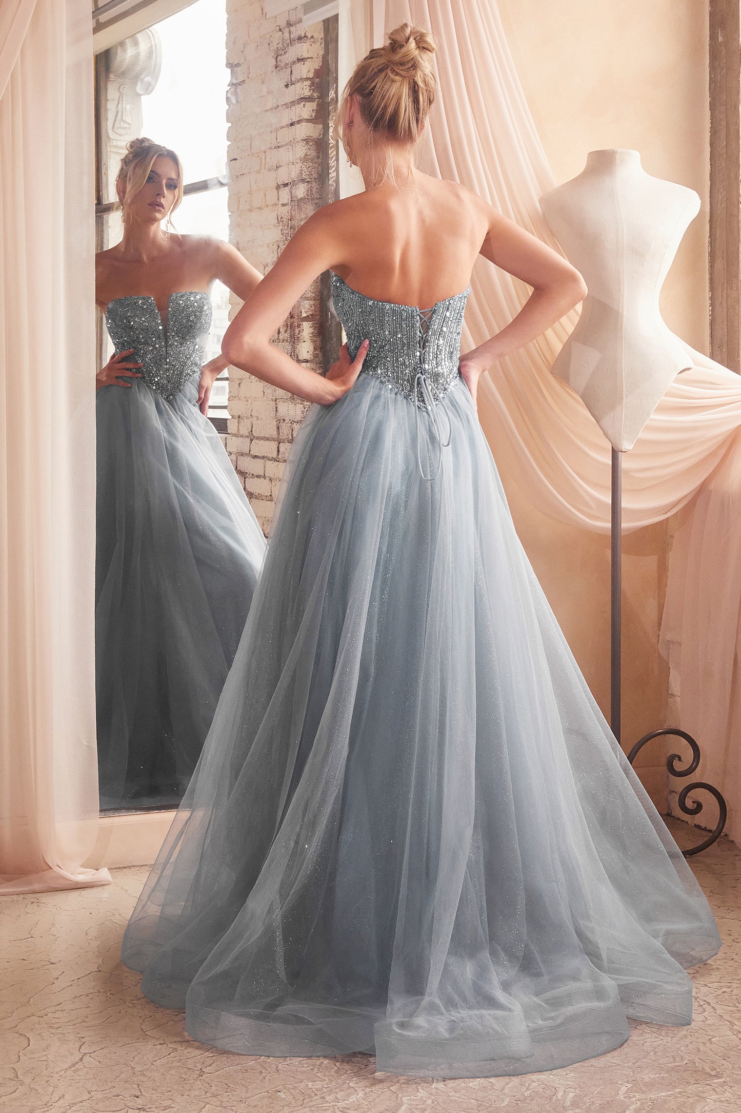 CD24-CD0217 EMBELLISHED STRAPLESS A-LINE TULLE GOWN