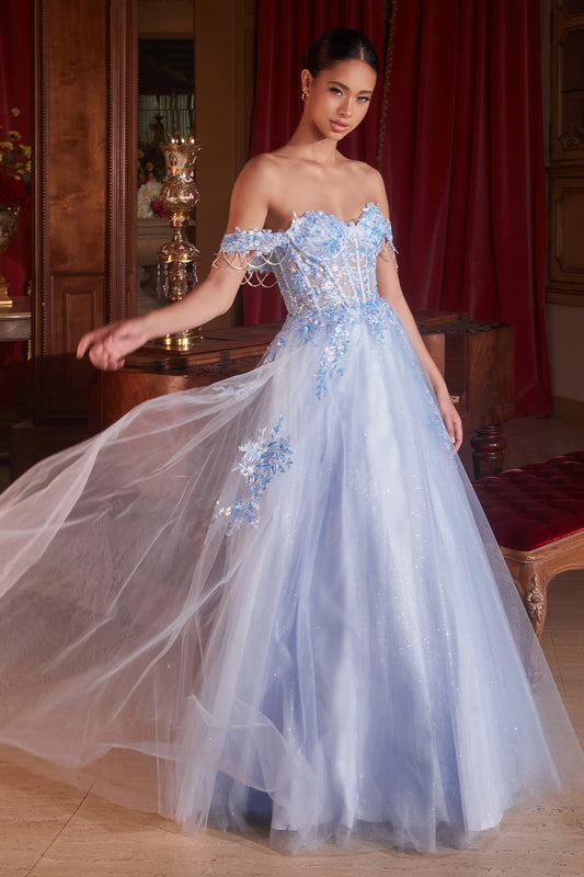 CD24-CDS490 OFF THE SHOULDER TULLE BALL GOWN