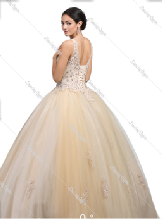 DQ24-1228 Illusion Bateau Neck Beaded Lace Quinceanera Gown