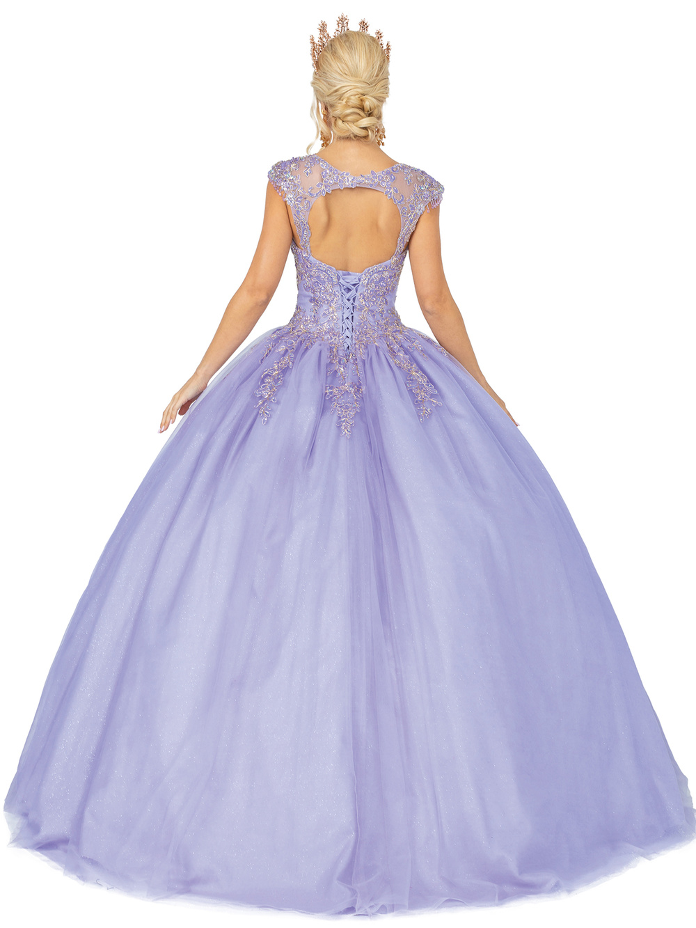 DQ24-1470 SWEETHEART NECKLINE TOP WITH GOLD DETAILING AND STYLIZED TOP WITH FULL TULLE BALLGOWN