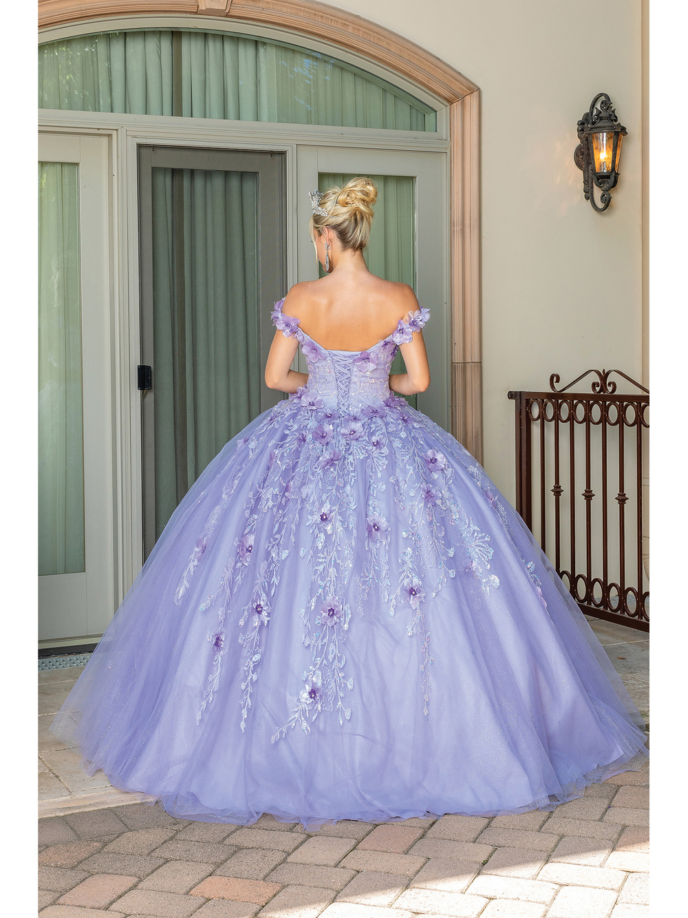 DQ24-1703 OFF SHOULDER TOP 3D FLOWER DETAILING FLORAL EMBROIDERY FULL TULLE SKIRT BALLGOWN