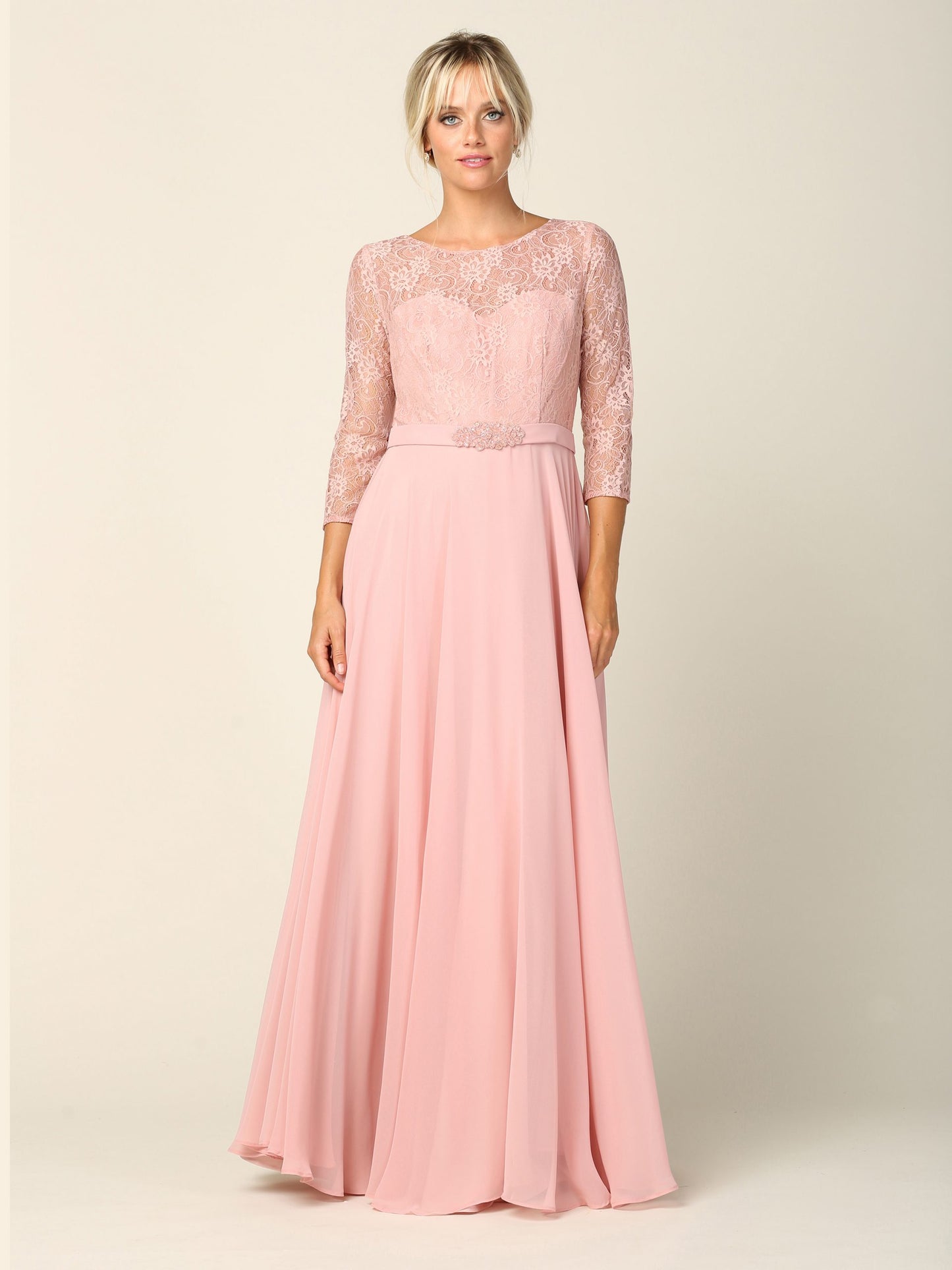 EA24-3227 Mama 3/4 Sleeve Lace And Chiffon Gown