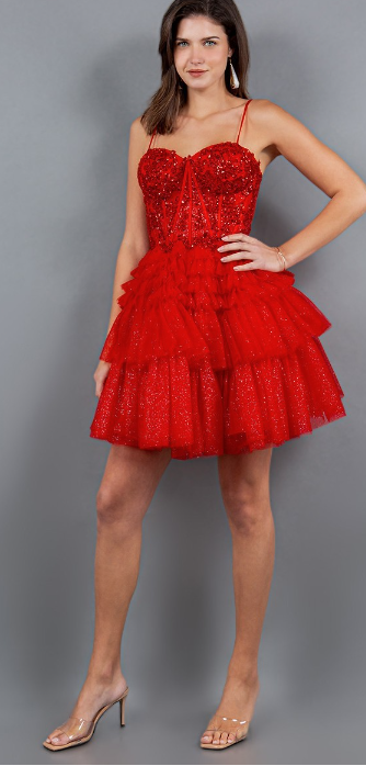 CC24-5133J TULLE TIERS LAYERS RUFFERS SHORT DRESS