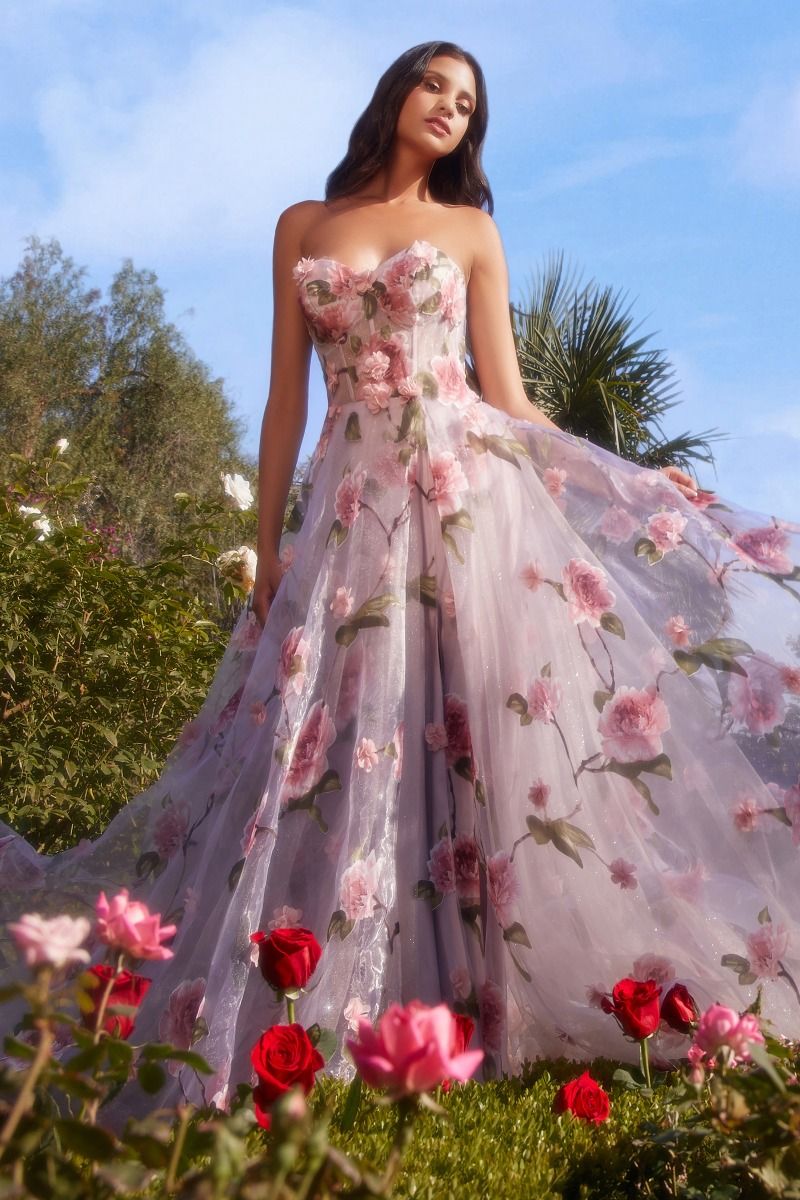 CD24-A1035 PORTRAIT OF A ROSE PRINTED ORGANZA GOWN