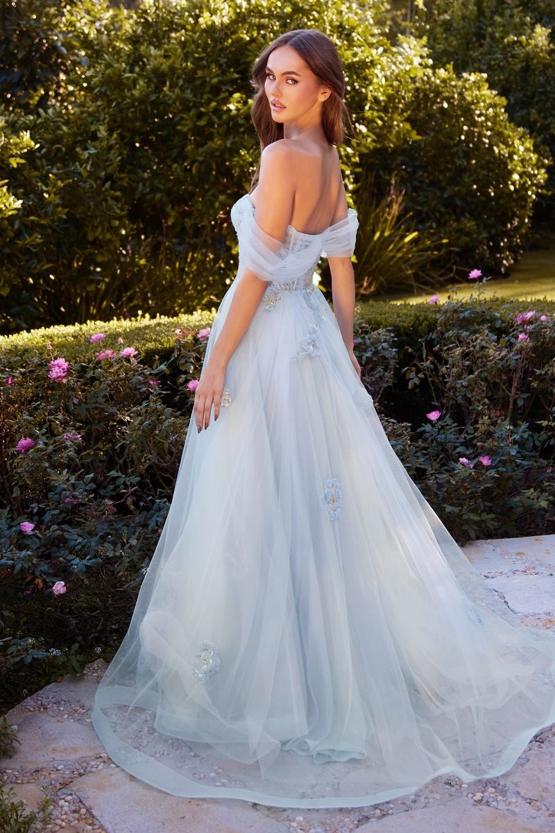 CD24-A1246 OFF THE SHOULDER FLORAL APPLIQUE BALL GOWN