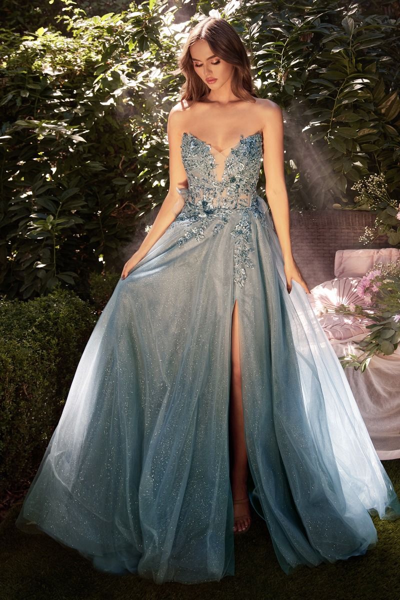 CD24-A1303 STRAPLESS A-LINE LAYERED TULLE GOWN