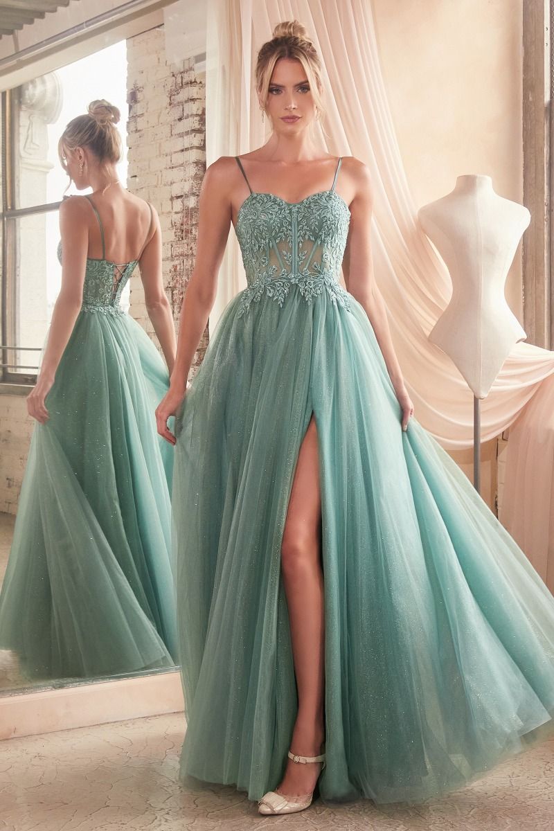 CD24-C150 LACE & LAYERED TULLE A-LINE GOWN