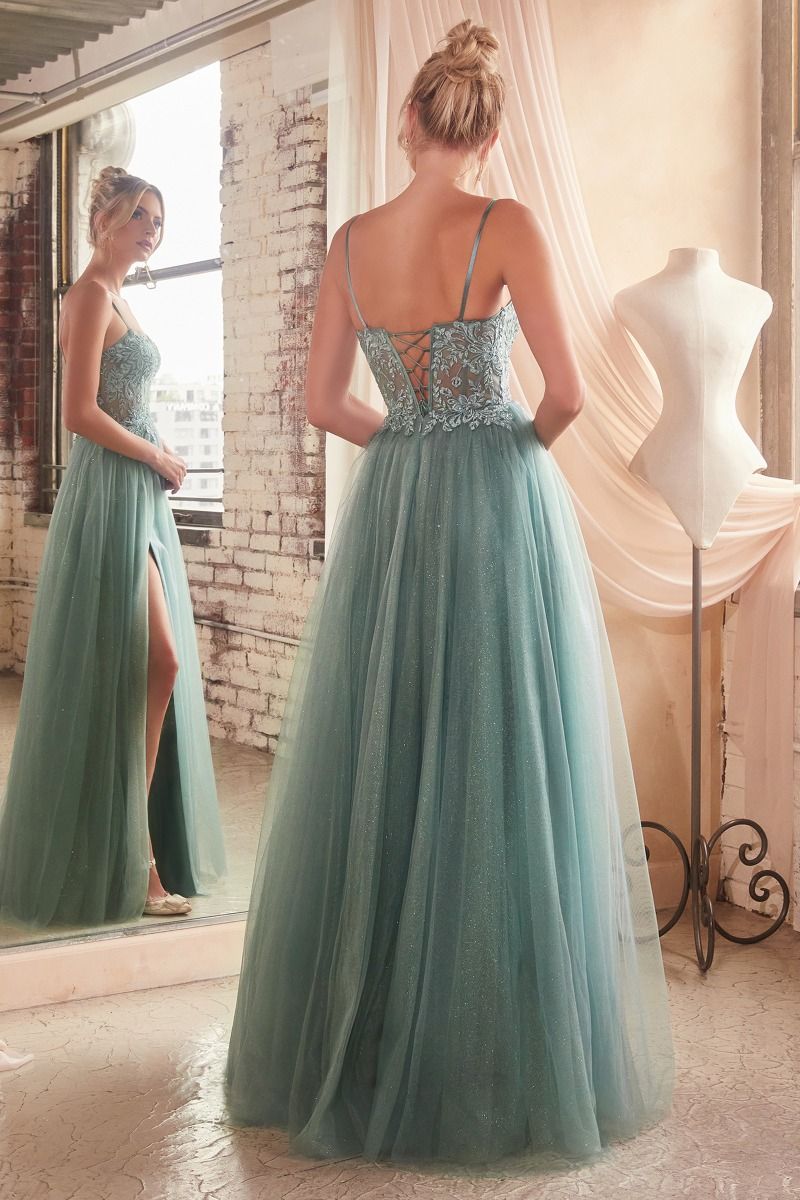 CD24-C150 LACE & LAYERED TULLE A-LINE GOWN