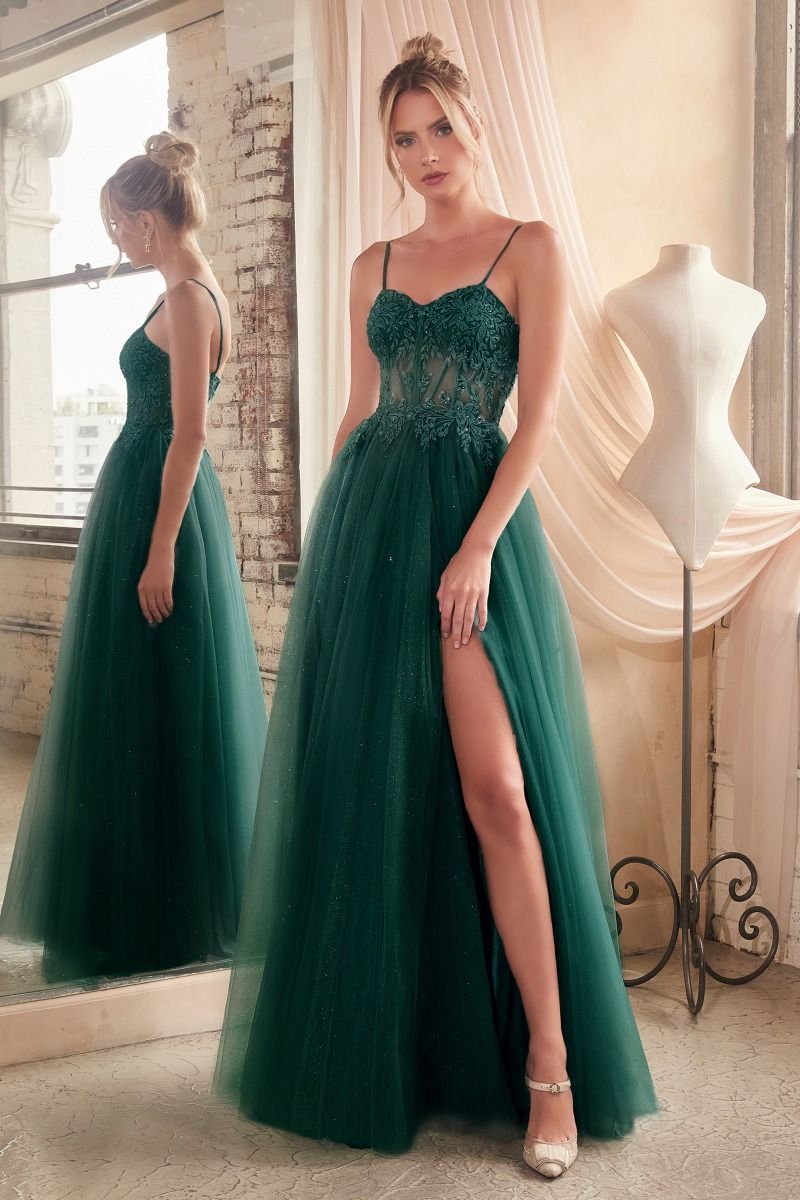 CD24-C150 LACE & LAYERED TULLE A-LINE GOWN