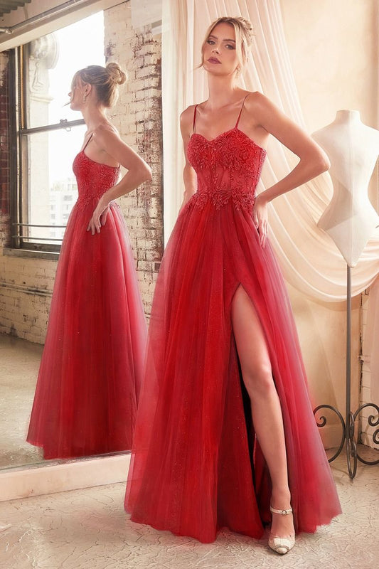 CD24-C150 LACE & LAYERED TULLE A-LINE GOWN