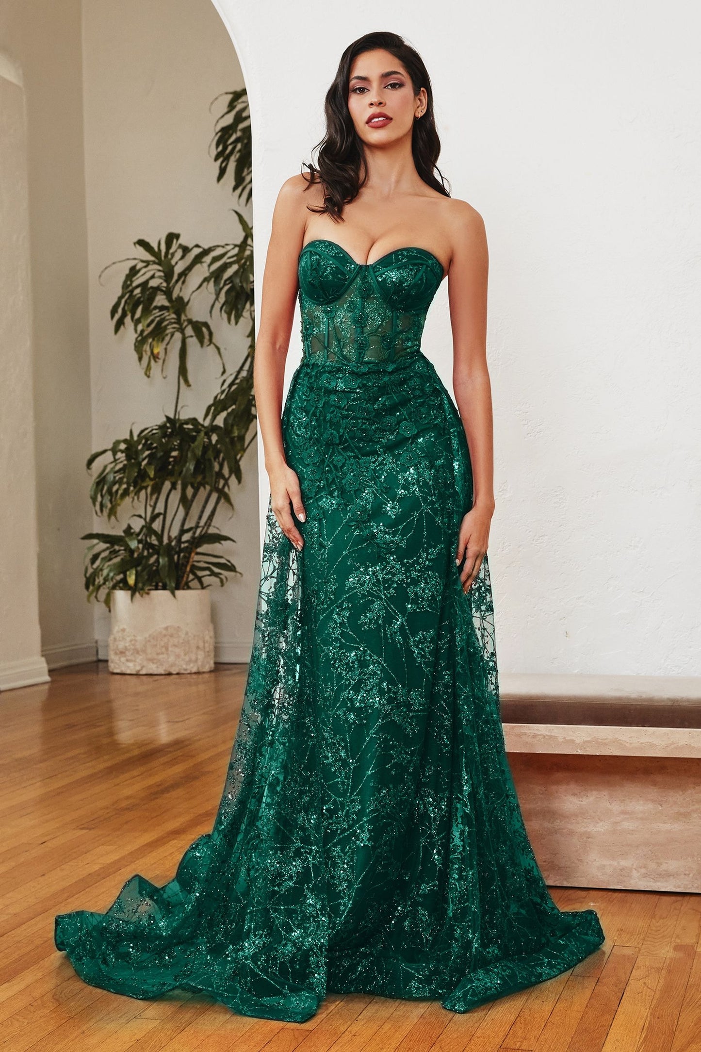 CIND-CB046 GLITTER FITTED GOWN AND OVERSKIRT BODICE CORSET