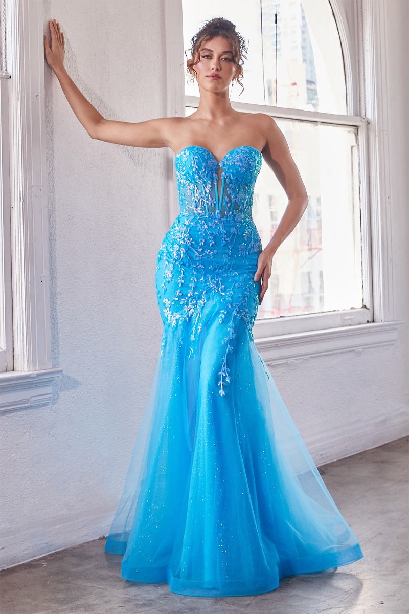 CD24-CB139 STRAPLESS EMBELLISHED MERMAID GOWN