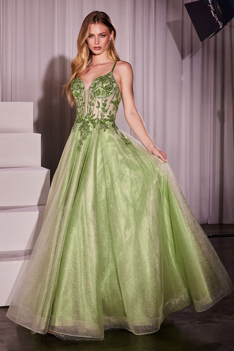 CD25-CC0881 A-LINE LAYERED TULLE GOWN & LACE EMBELLISHED BODICE THE DRESS SHOP CD25-CC0881 A-LINE LAYERED TULLE GOWN & LACE EMBELLISHED BODICE THE DRESS SHOP