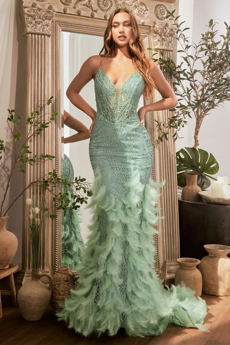 CD24-CC1608 FEATHERED MERMAID GOWN