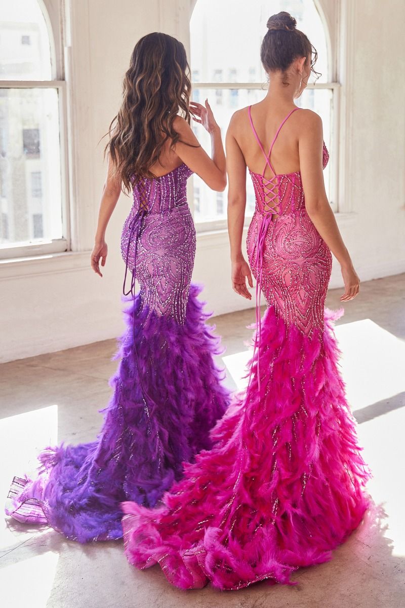 CD24-CC2308 FULLY EMBELLISHED & FEATHERED MERMAID GOWN