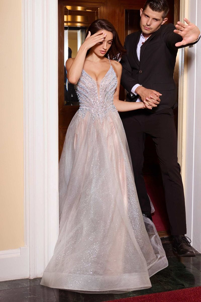 CD25-CC2531 PEARL EMBELLISHED A-LINE GOWN