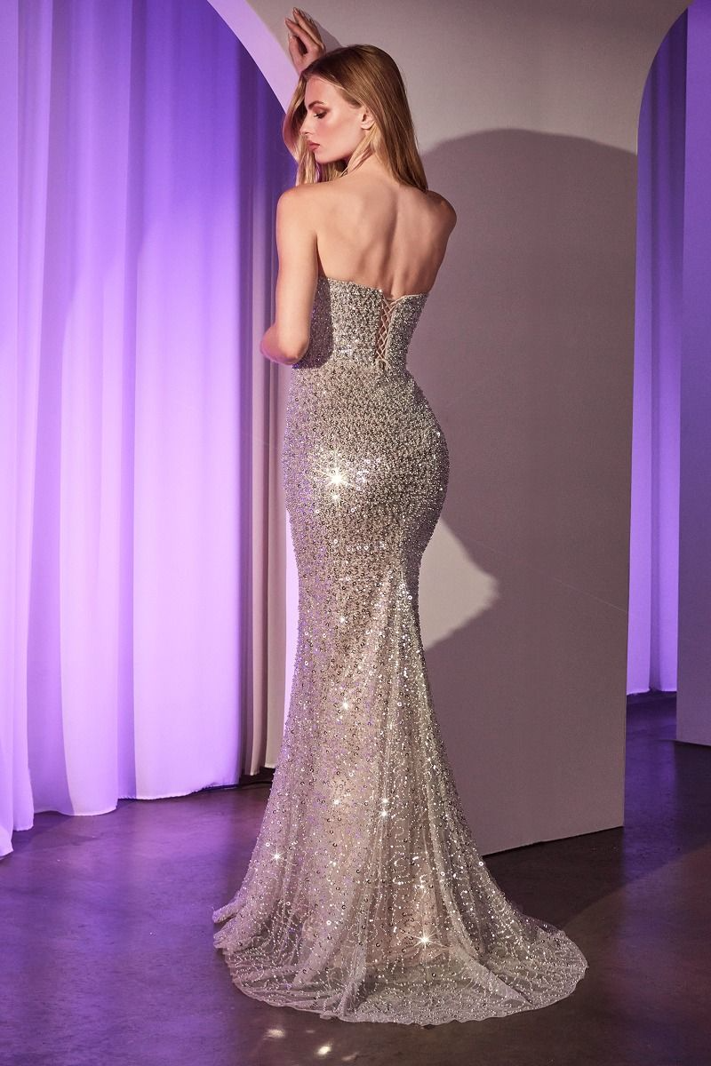 CD25-CC385 FULLY BEADED STRAPLESS GOWN