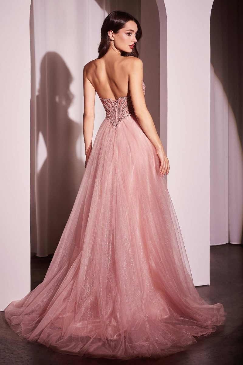 CD25-CC415 STRAPLESS BEADED TULLE BALL GOWN