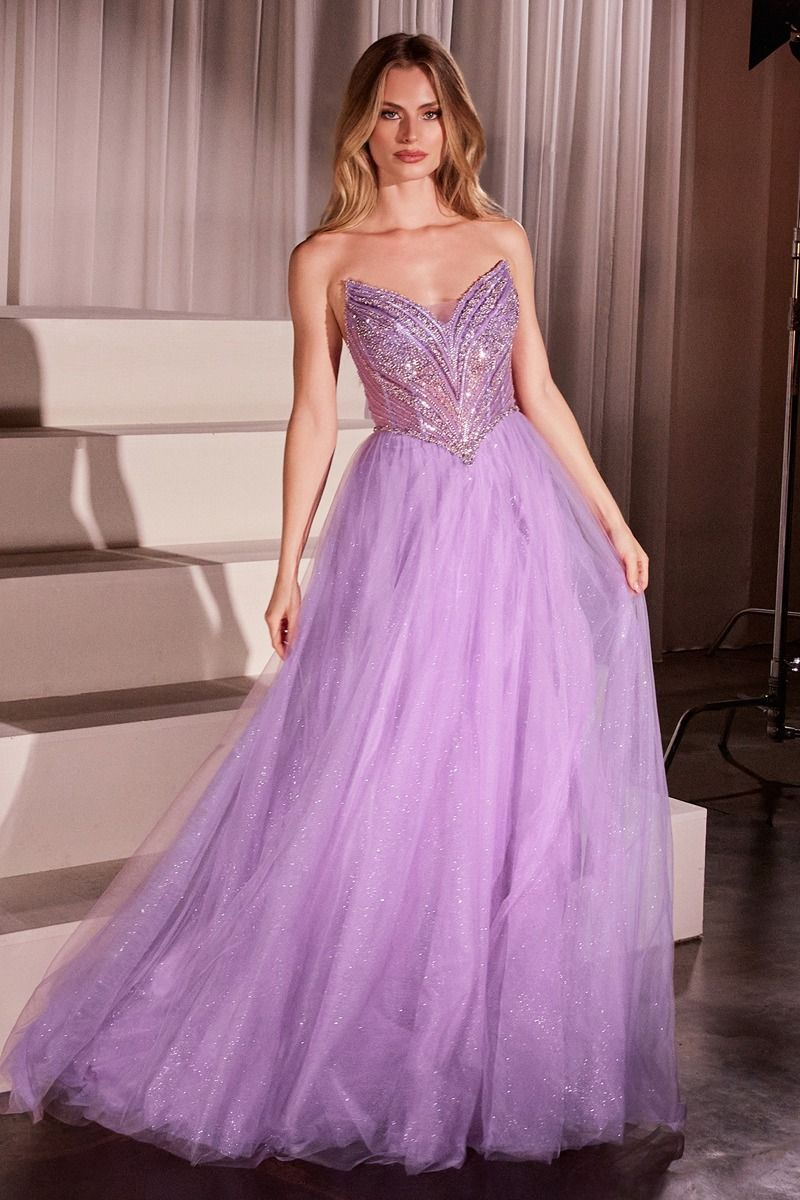 CD25-CC415 STRAPLESS BEADED TULLE BALL GOWN