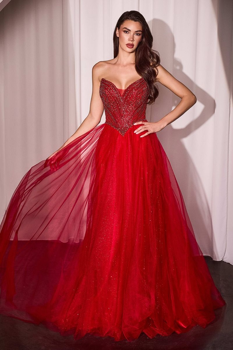 CD25-CC415 STRAPLESS BEADED TULLE BALL GOWN