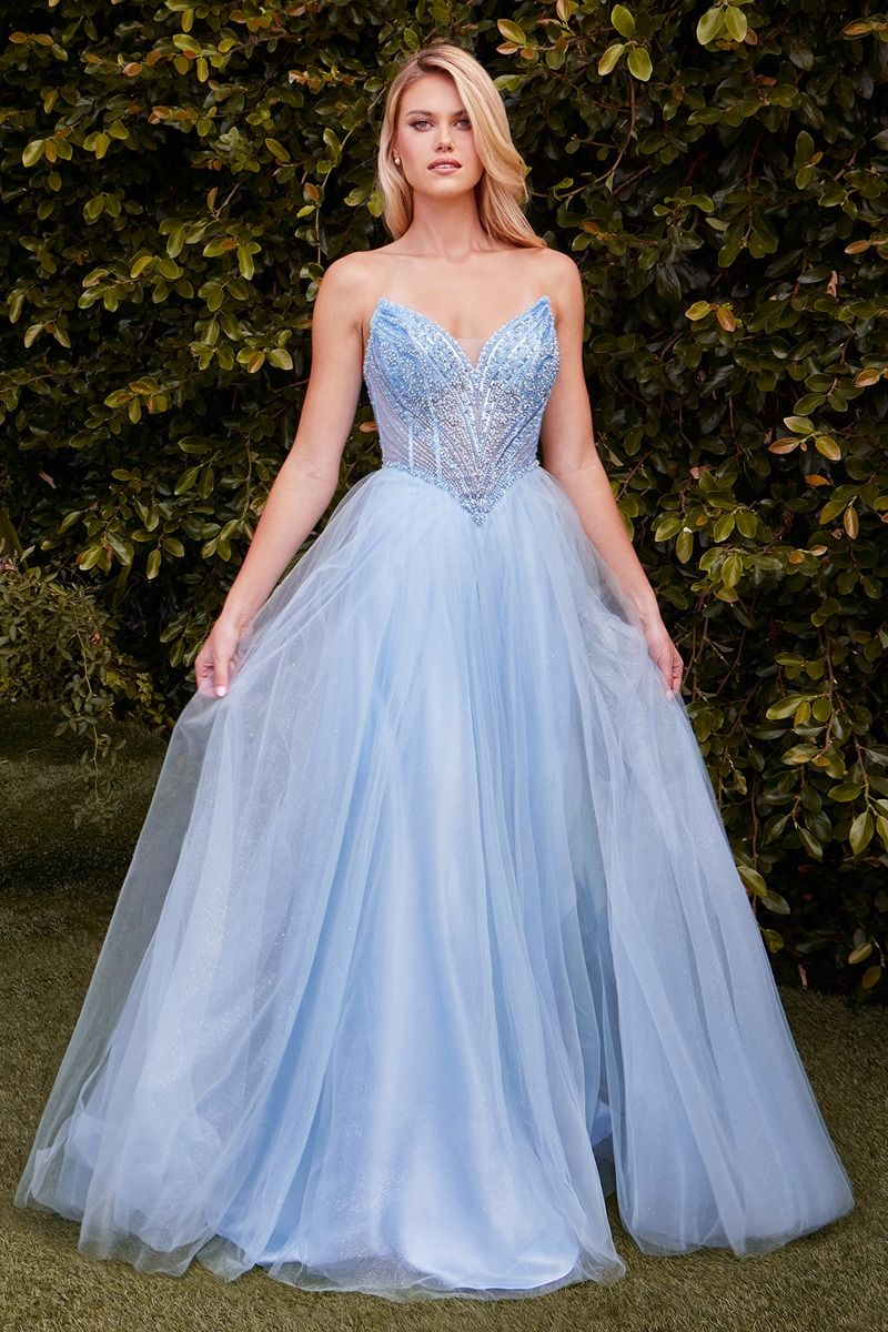 CD25-CC415 STRAPLESS BEADED TULLE BALL GOWN