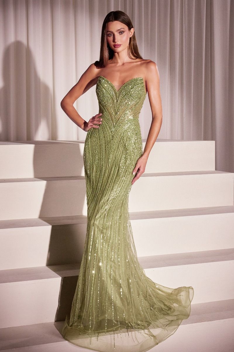 CD25-CC416 SEQUIN STRAPLESS FITTED DRESS