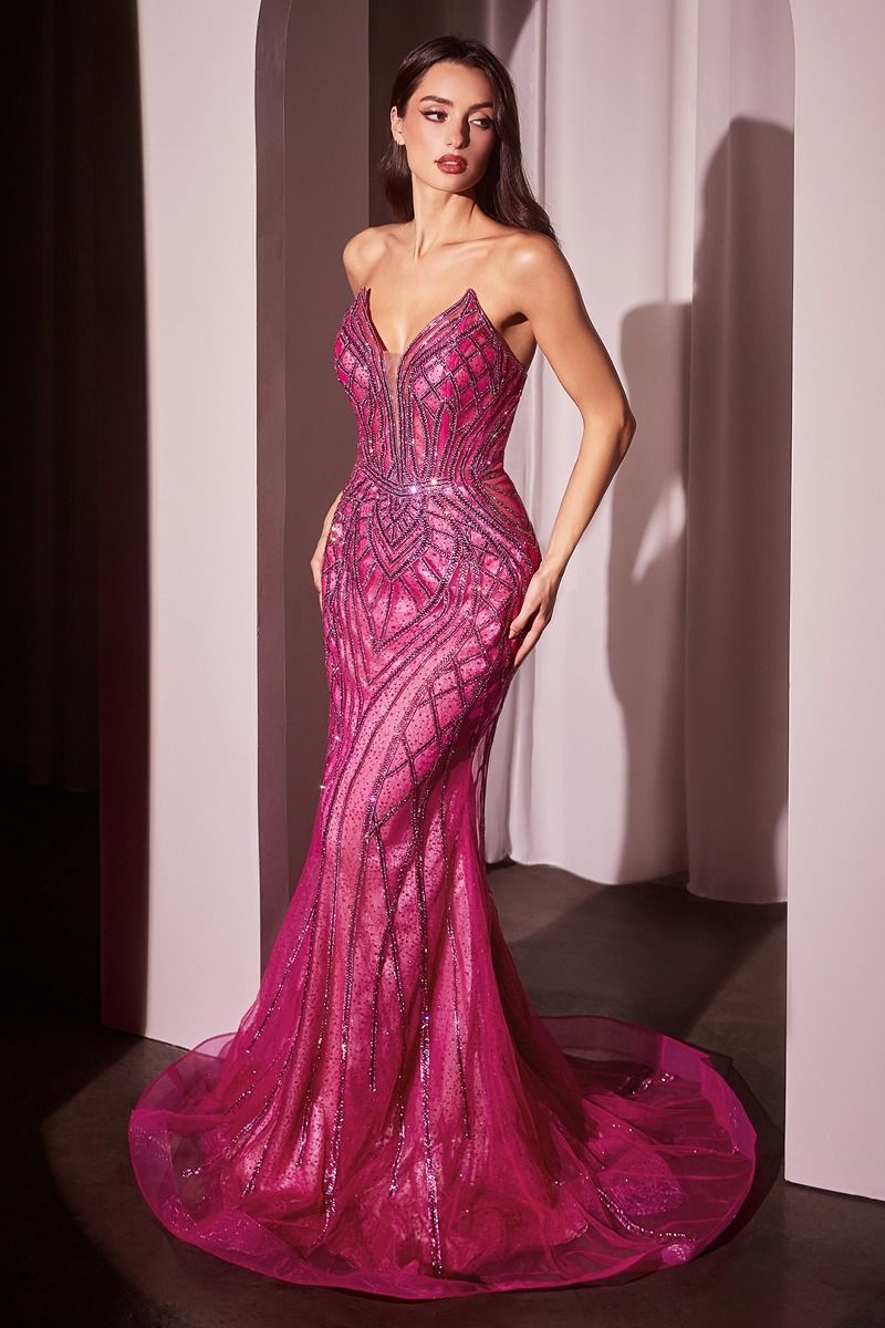 CD24-CC6018 STRAPLESS EMBELLISHED MERMAID GOWN